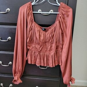 Lulus Satin Ruched Long Sleeve Top